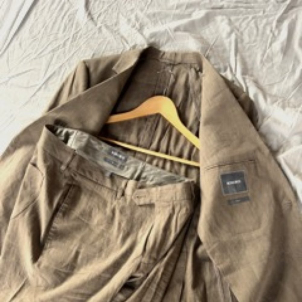 Men's Full Suit - Khaki Light Brown - 40R Jacket 32R pants